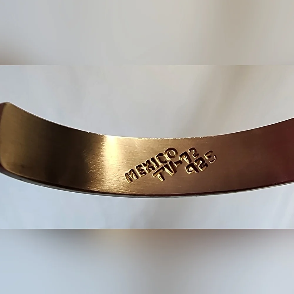 Vintage Sterling Silver Taxco Cuff Bracelet with turquoise inlay.